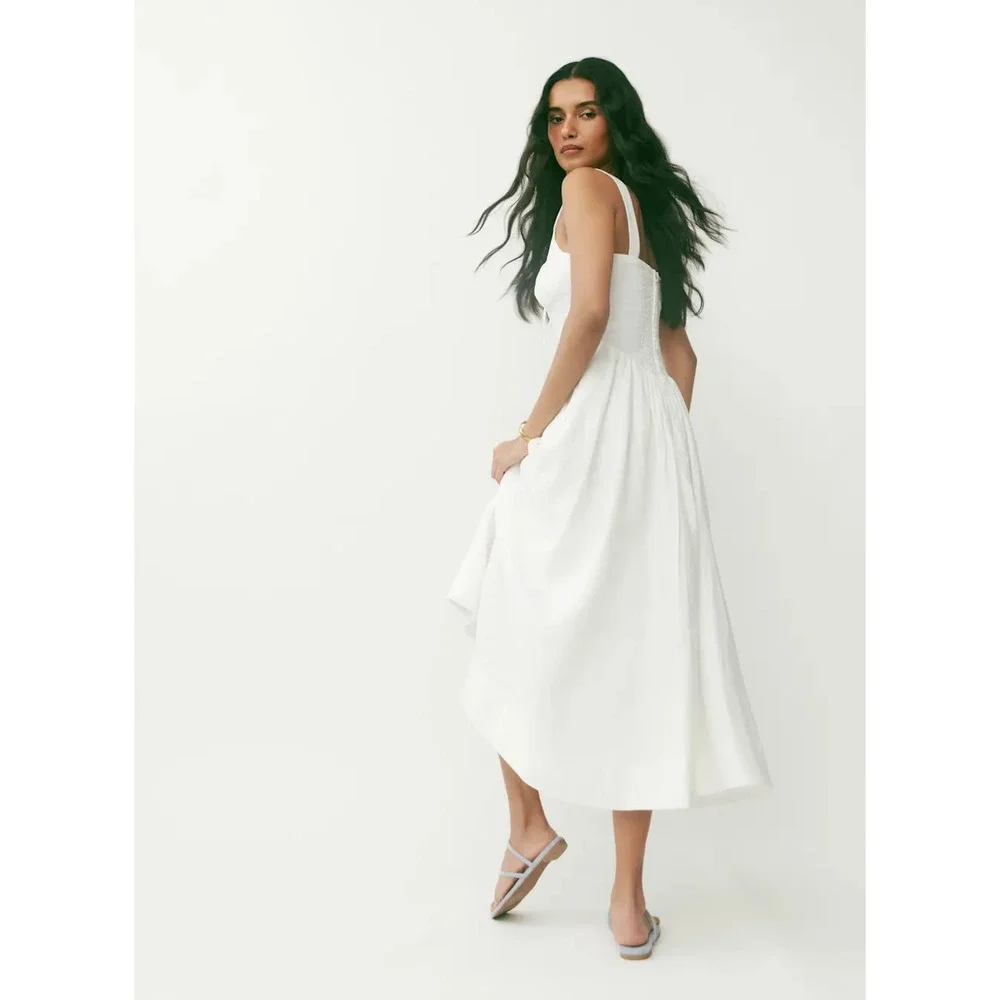 Reformation White Balia Linen Dress US 6 - Picture 3 of 13